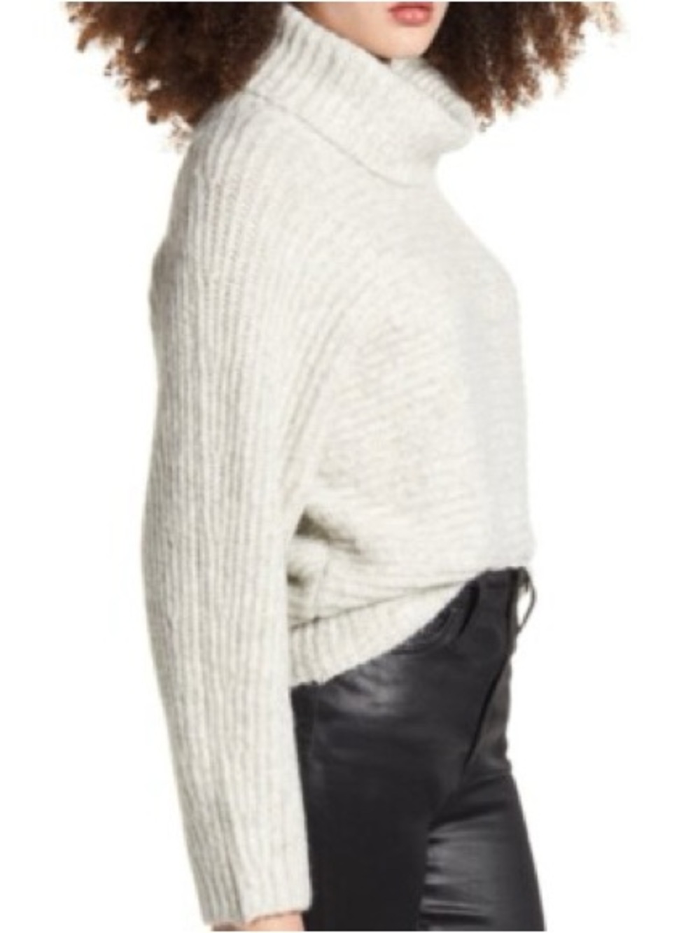 Leith Light Gray Ribbed Turtleneck Sweater